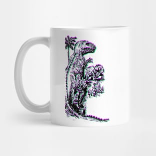 Vintage T-Rex Fighting Triceratops retro purple and green faux 3d Mug